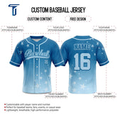Stars Blue Custom Full Button Baseball Jersey